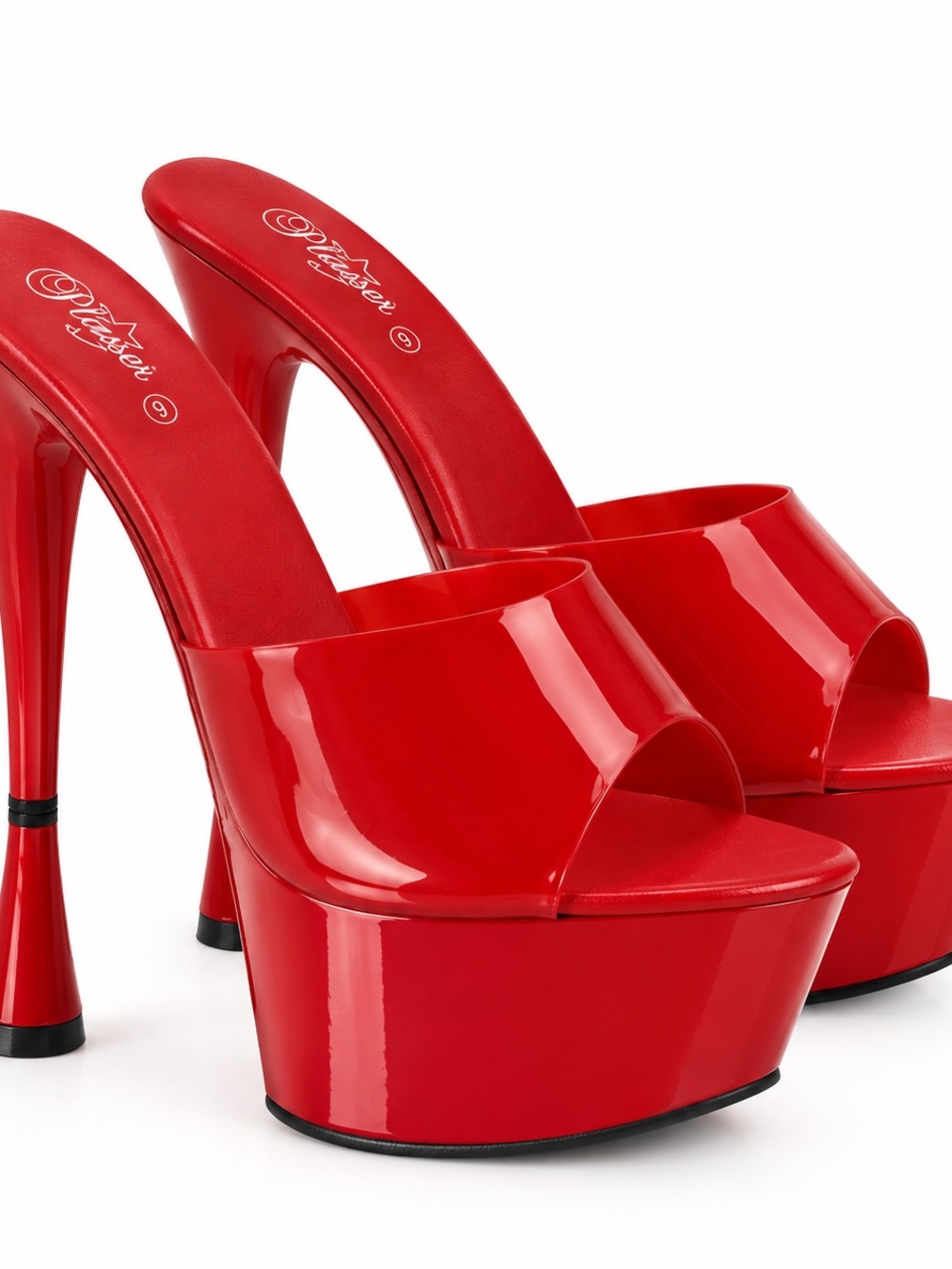 SHEIN Red Patent Platform Mule Heels with High Stiletto